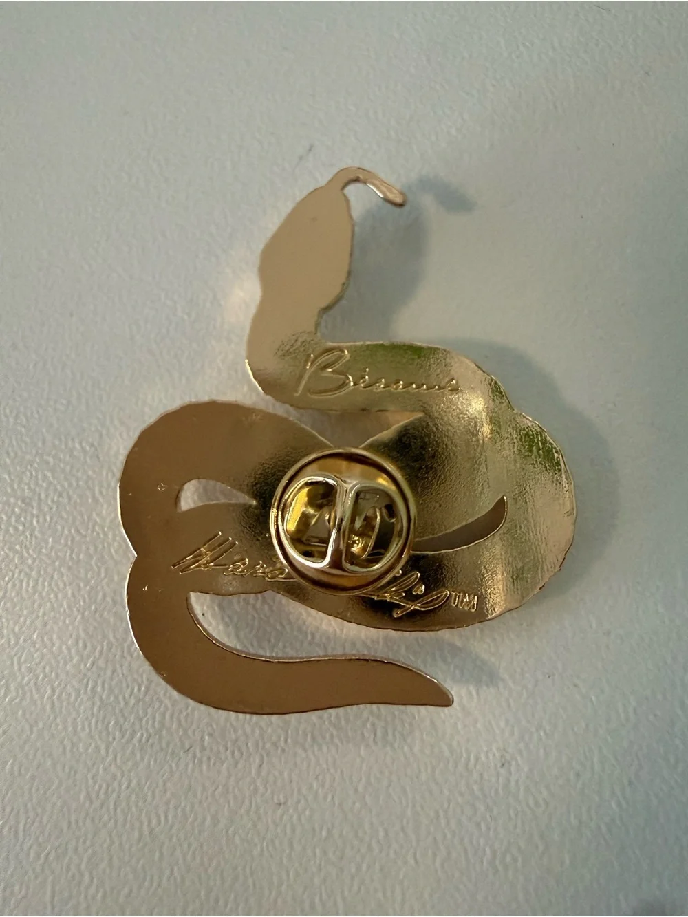Gold Snake Brooch with Clear Crystal Accents